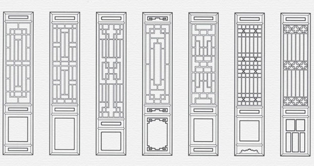 吴中常用中式仿古花窗图案隔断设计图